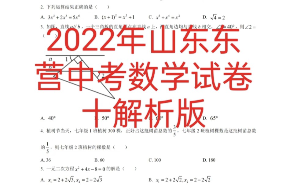 2022年山东东营中考数学试卷十解析版哔哩哔哩bilibili