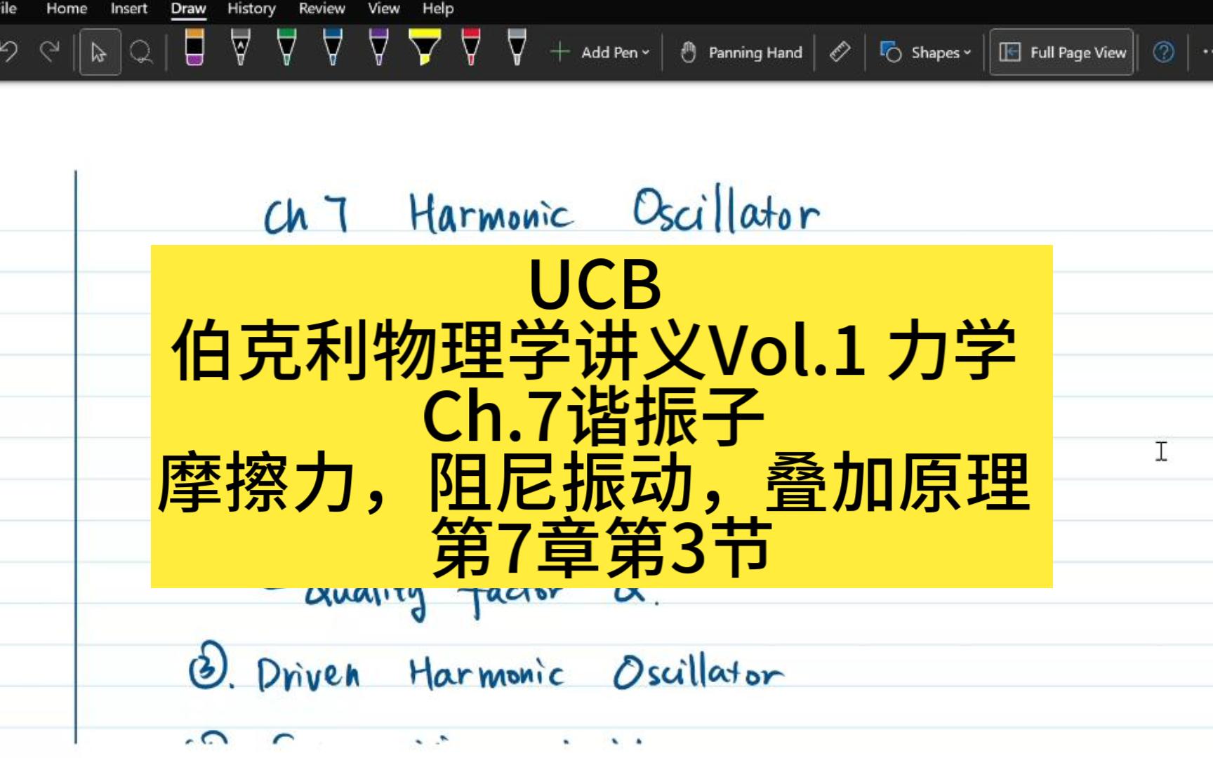 [图]UCB 伯克利物理学讲义Vol.1 力学 Ch.7谐振子 摩擦力，阻尼振动，叠加原理 | 第7章第3节