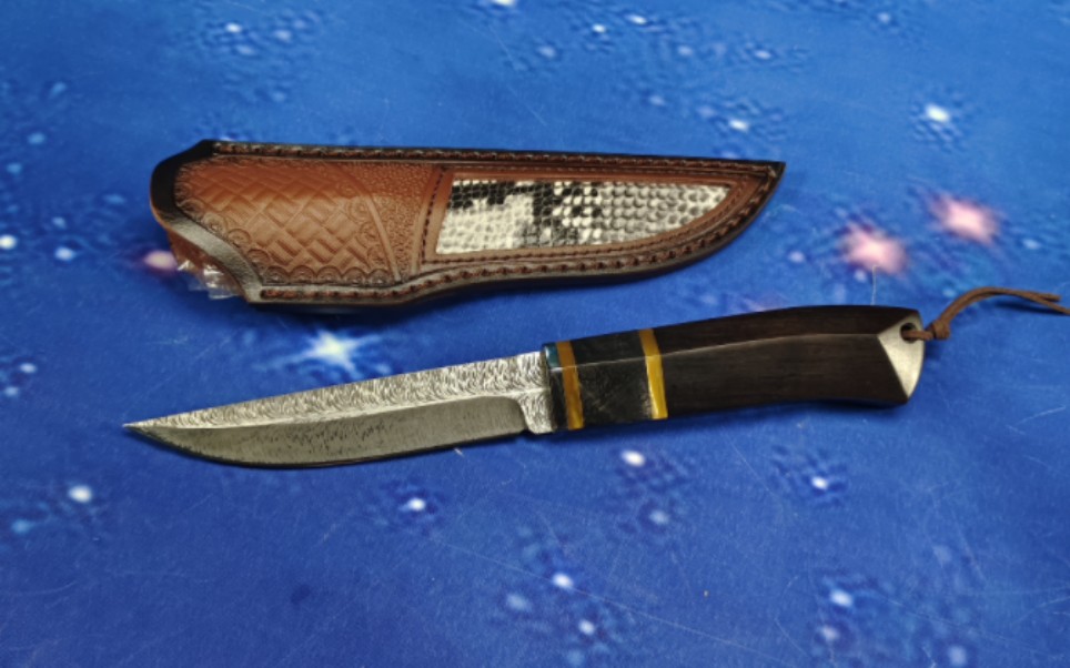 白昼-羽毛纹精美直刀,北欧小猎刀固化木生存刀