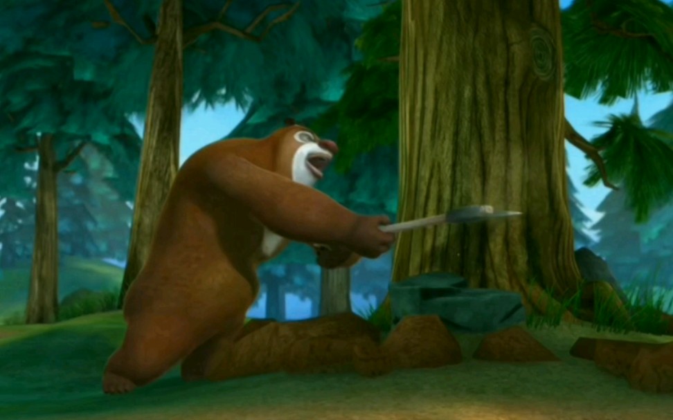 保卫森林的熊大熊二终究还是拿起了斧头