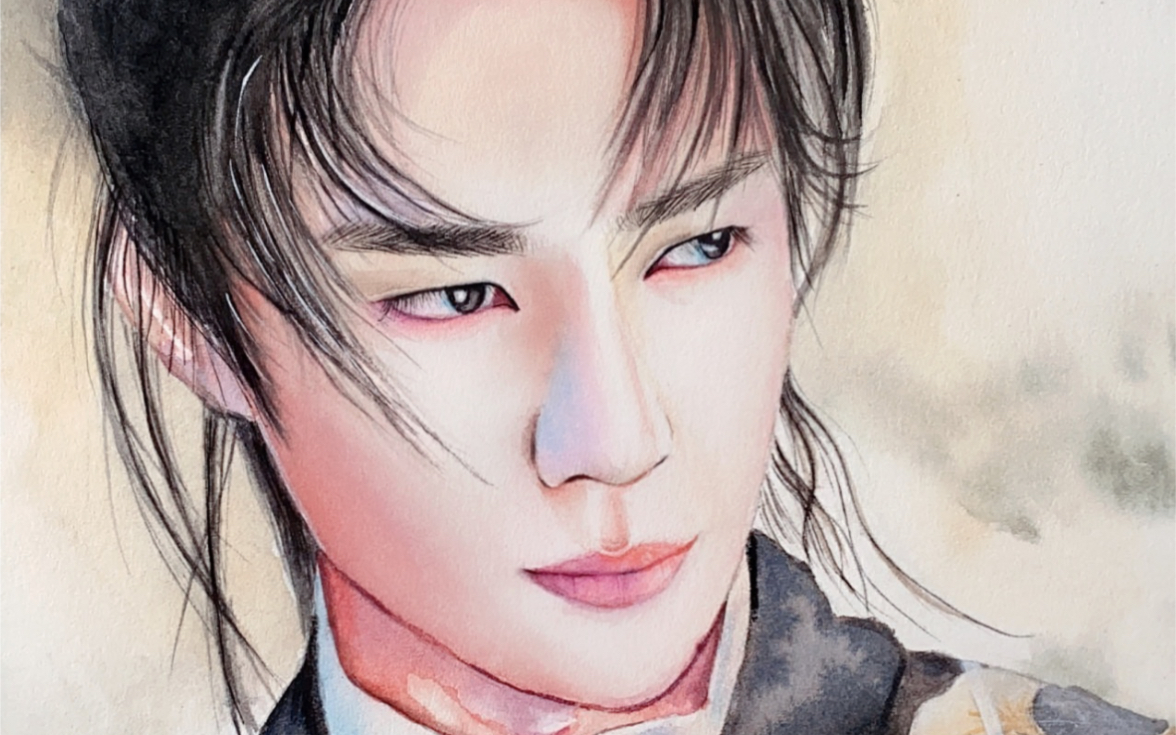 王一博新古风造型水彩手绘