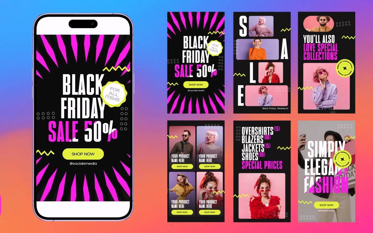 ae竖屏分辨率模板-分屏时尚服装产品促销活动宣传单海报 开屏广告动态