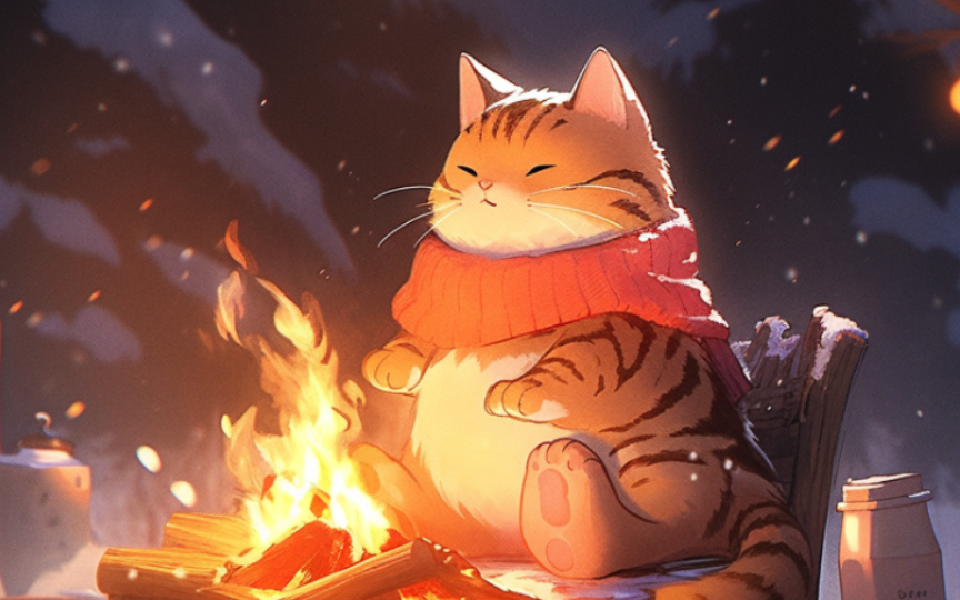冬日猫咪烤火取暖,暖洋洋的画面太治愈!