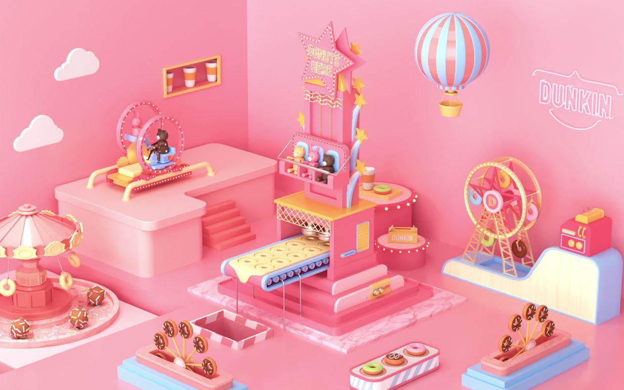 c4d临摹短片 粉红色游乐园