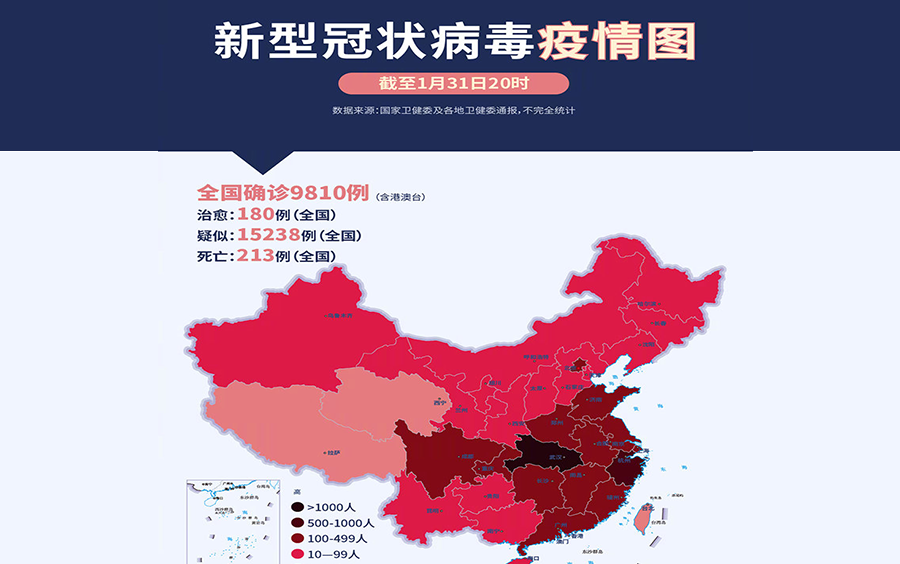 [图]2020年1月份新型冠状病毒疫情地图扩散变化，中国平安