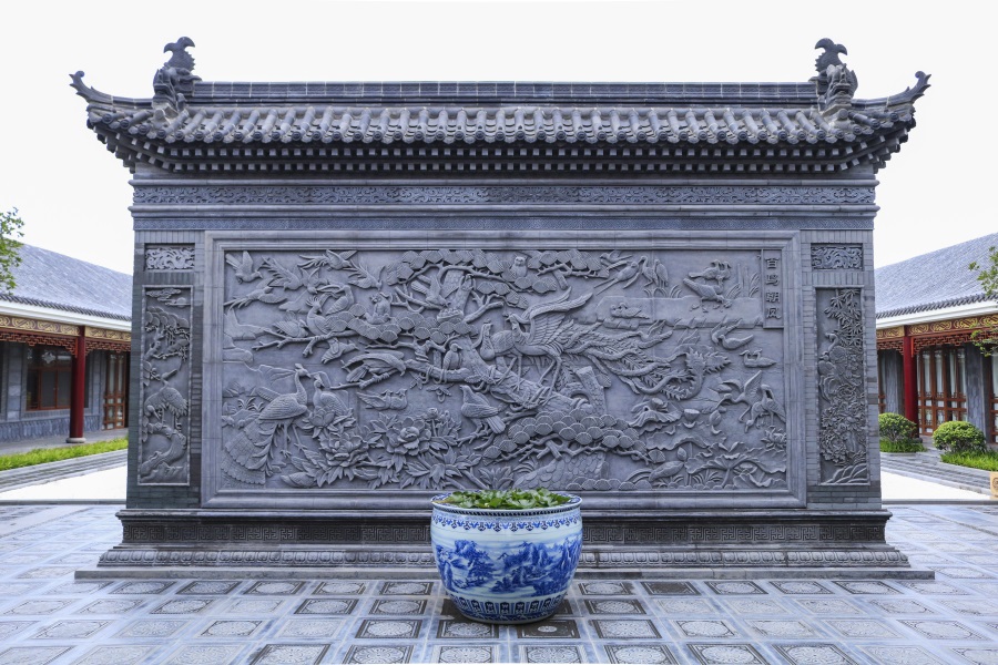 唐语砖雕厂家花园资材百鸟朝凤雕塑浮雕照壁