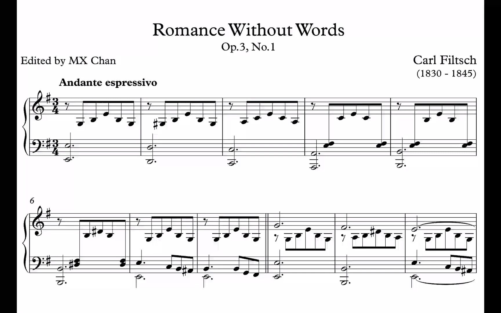 [图]【钢琴】卡尔·菲尔茨奇 - 无言的浪漫曲 Op.3 No.1 Carl Filtsch - Romance sans paroles Op.3 No.1