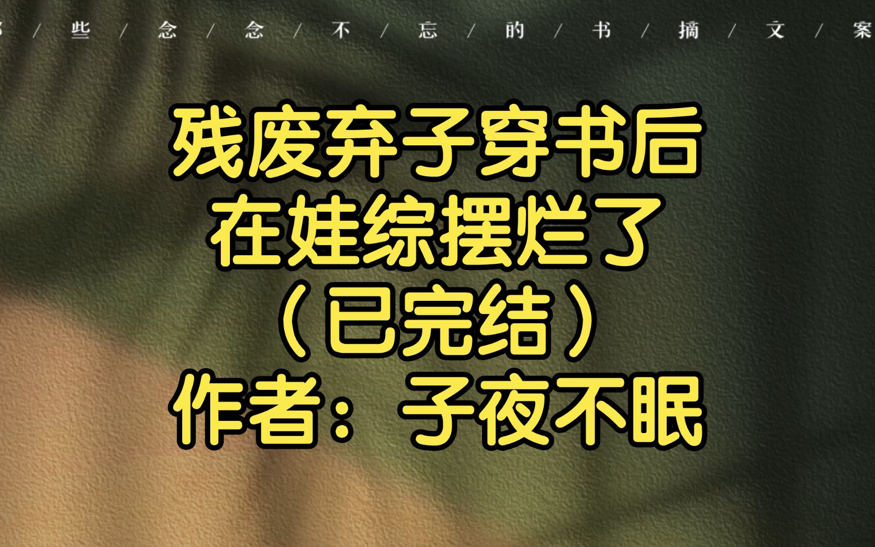 [图]残废弃子穿书后在娃综摆烂了（已完结）作者：子夜不眠【双男主推文】纯爱/腐文/男男/cp/文学/小说/人文