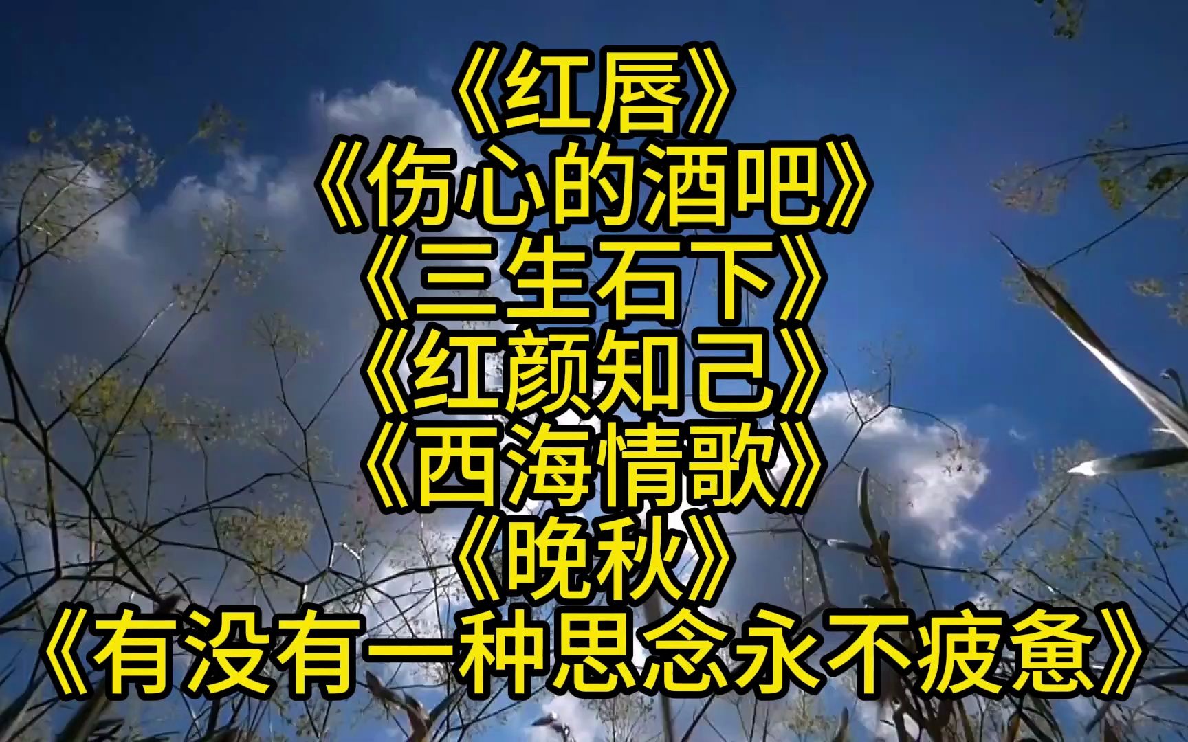 [图]《红唇》《伤心的酒吧》《三生石下》《红颜知己》《西海情歌》《晚秋》《有没有一种思念永不疲惫》