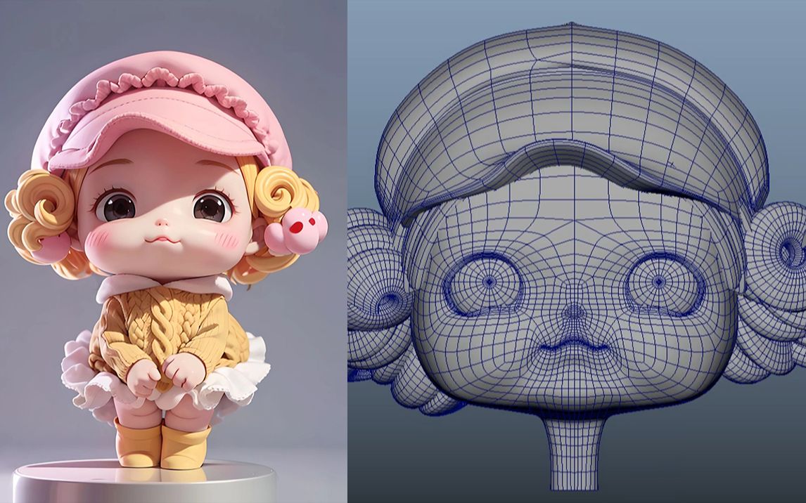 【maya人物建模】卡通娃娃头部建模教程,q版女性人物布线超详细讲解