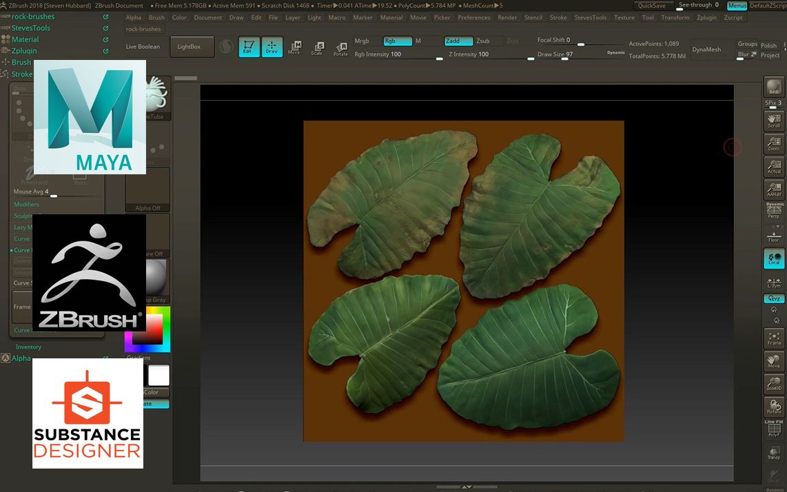 maya substance designer zbrush制作叶子纹理输出