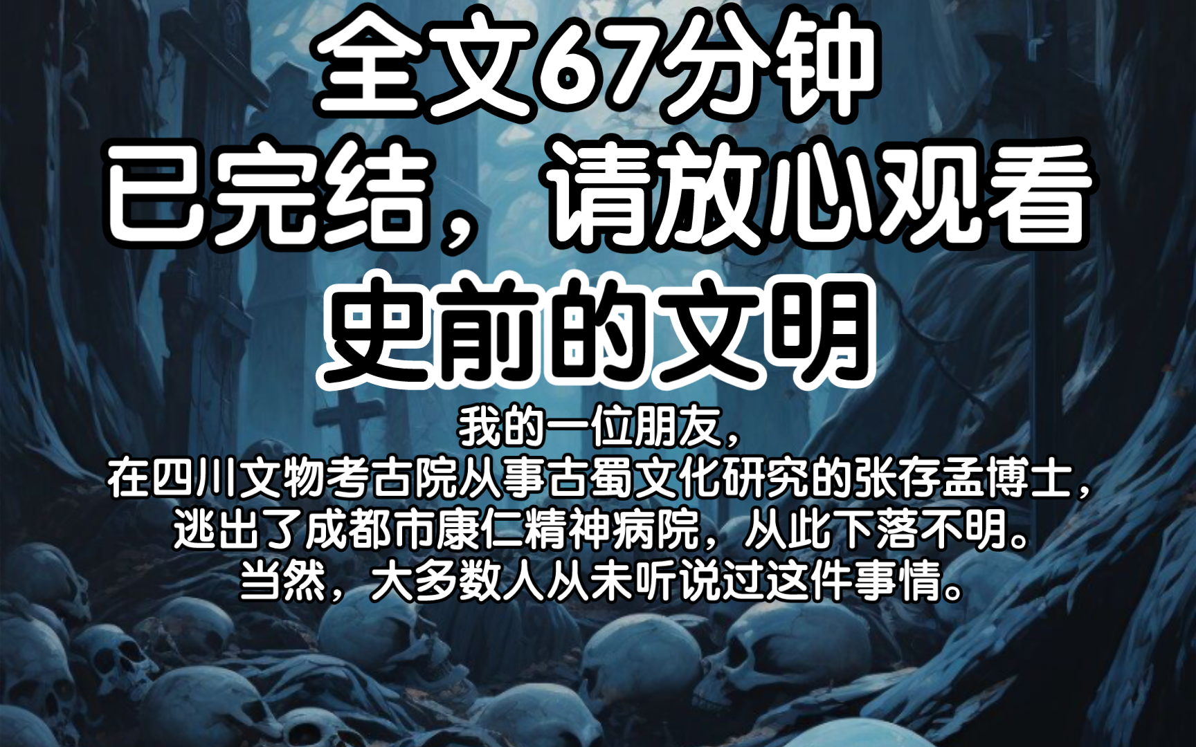 【已完结】我的一位朋友,在四川文物考古院从事古蜀文化研究的张存孟博士,逃出了成都市康仁精神病院,从此下落不明.当然,大多数人从未听说过这件...