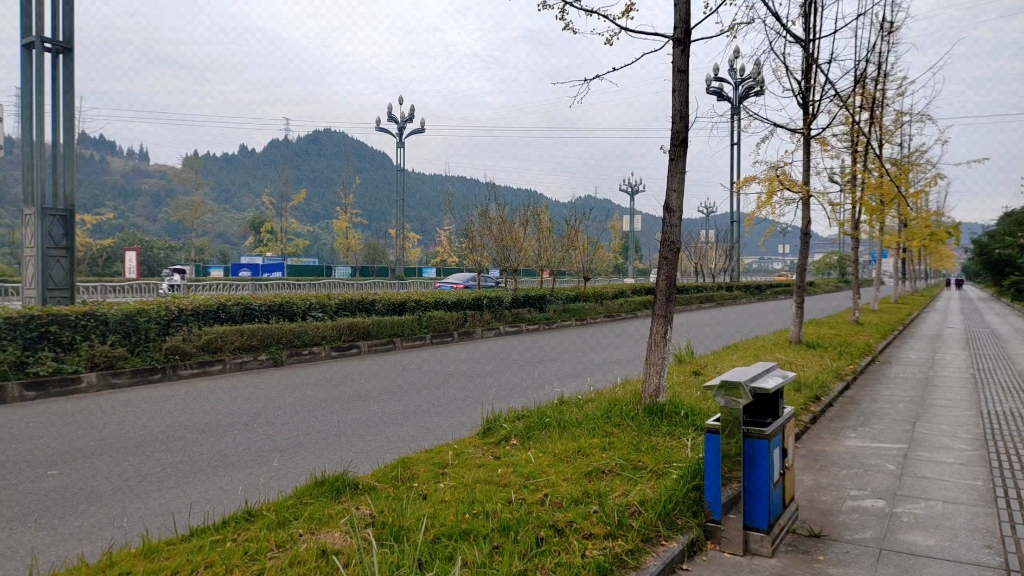 冬日的早晨,朦胧的天,宽宽的马路,稀拉拉的车辆.