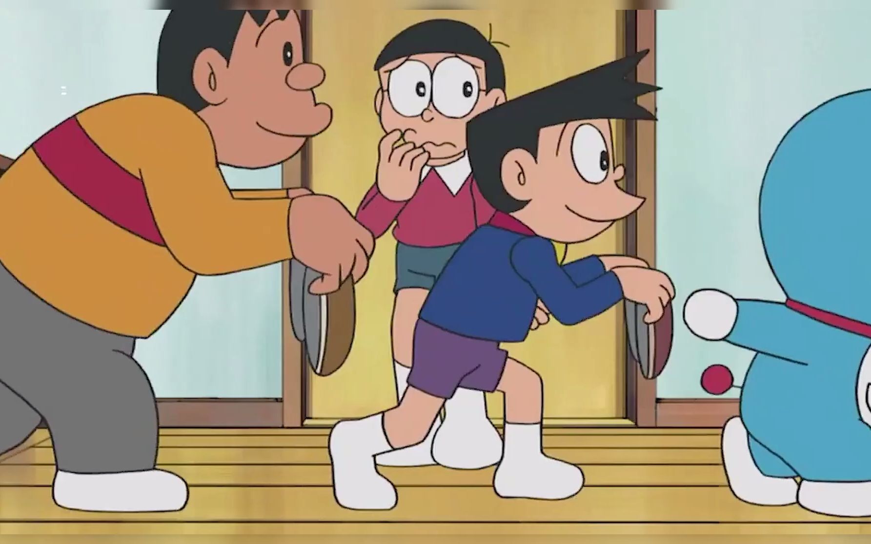 哆啦a梦:大雄带同学上墙,到壁纸里过新年,却把小夫遗忘在厕所