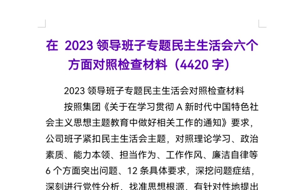 在 2023领导班子专题民主生活会六个方面对照检查材料哔哩哔哩bilibili