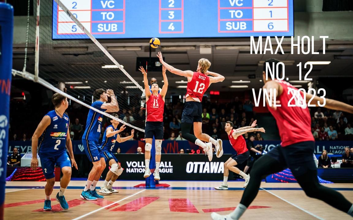 美国男排 副攻12号 霍尔特 vnl 美国 vs 意大利 得分集锦