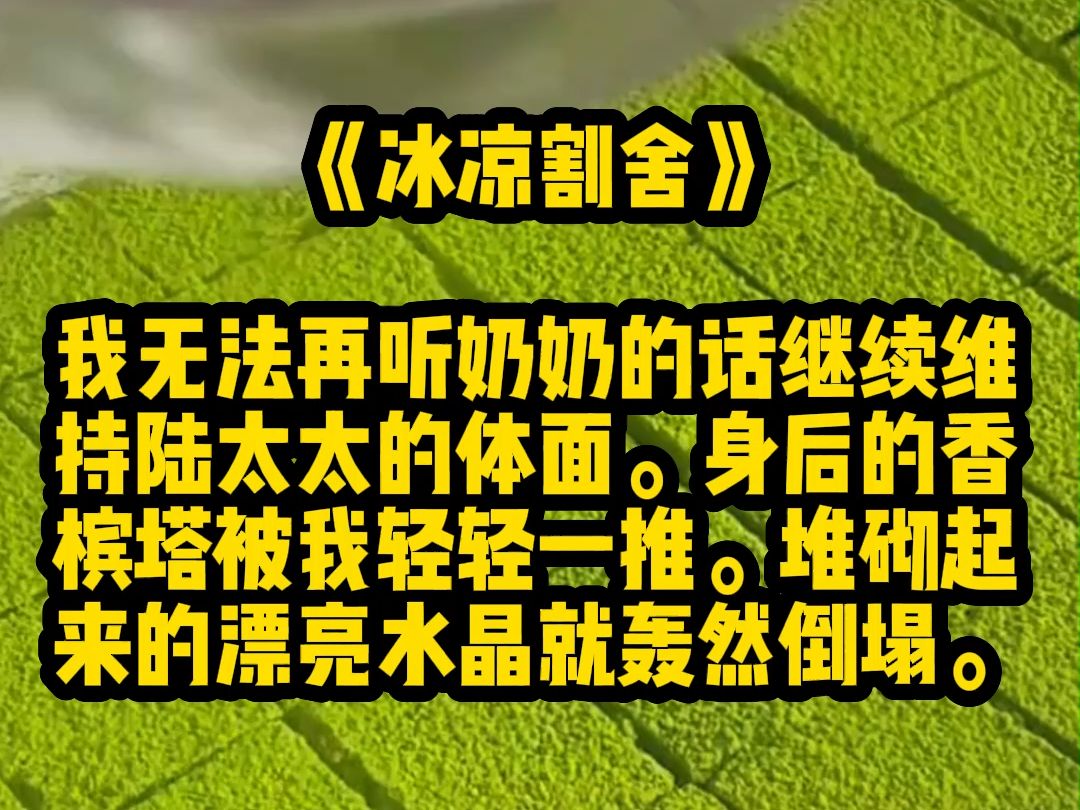 《冰凉割舍》我无法再听奶奶的话继续维持陆太太的体面.身后的香槟塔被我轻轻一推.堆砌起来的漂亮水晶哔哩哔哩bilibili