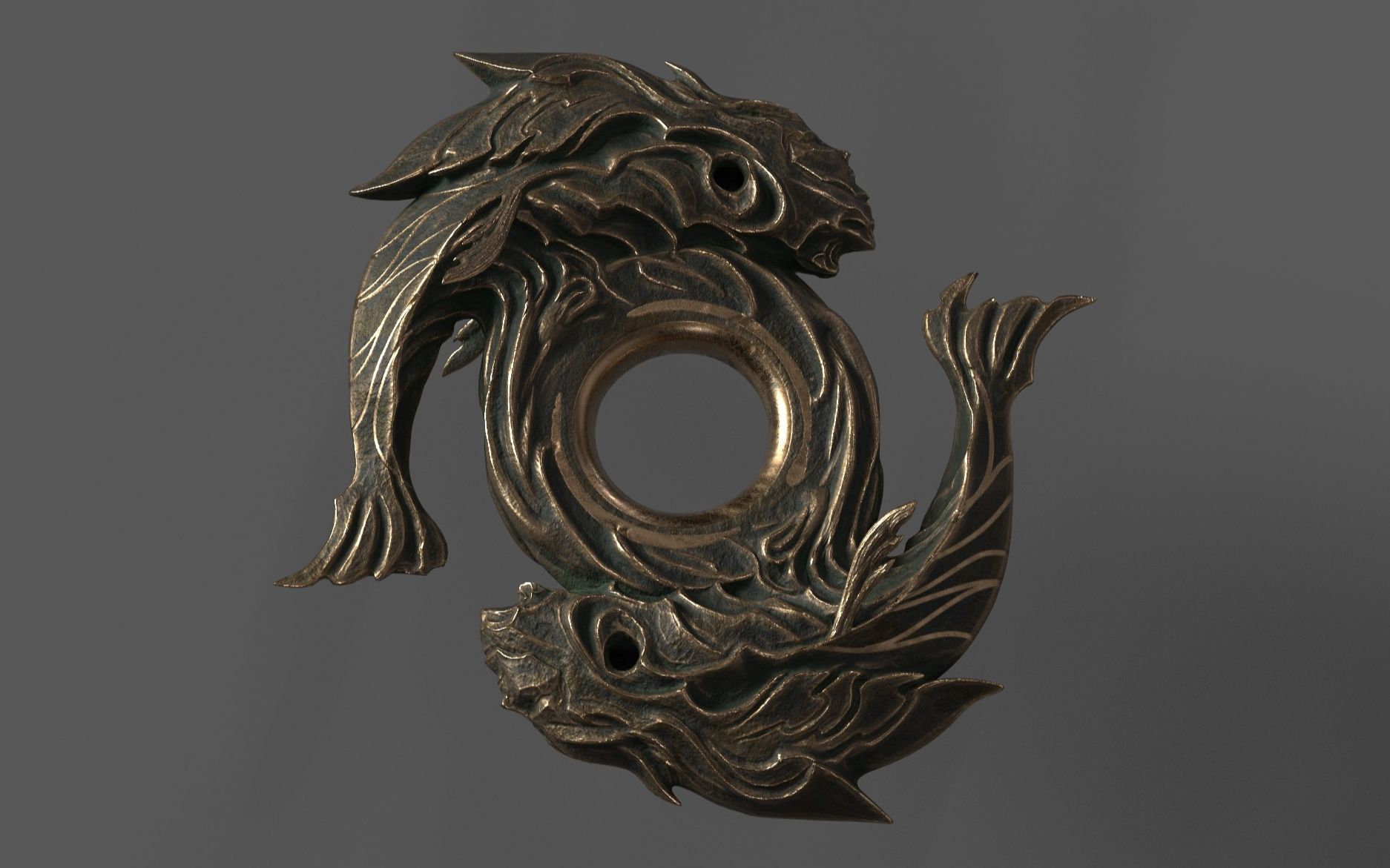 【zbrush】艺术品案例,双鱼佩模型雕刻加材质教程