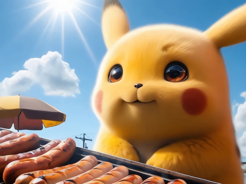 皮卡丘抱着烤肠回家 结果在路上摔倒了 #儿童动画 #二次元 #皮卡丘