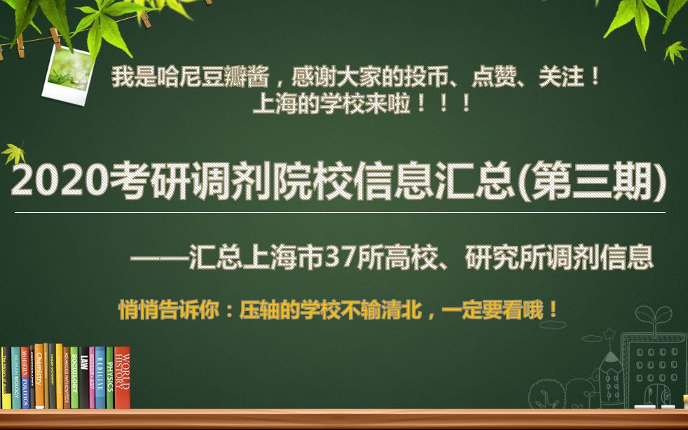 【持续更新】2020考研调剂院校信息汇总(第三期)涵盖上海市37所高校、研究所调剂专业信息及联系方式哔哩哔哩bilibili