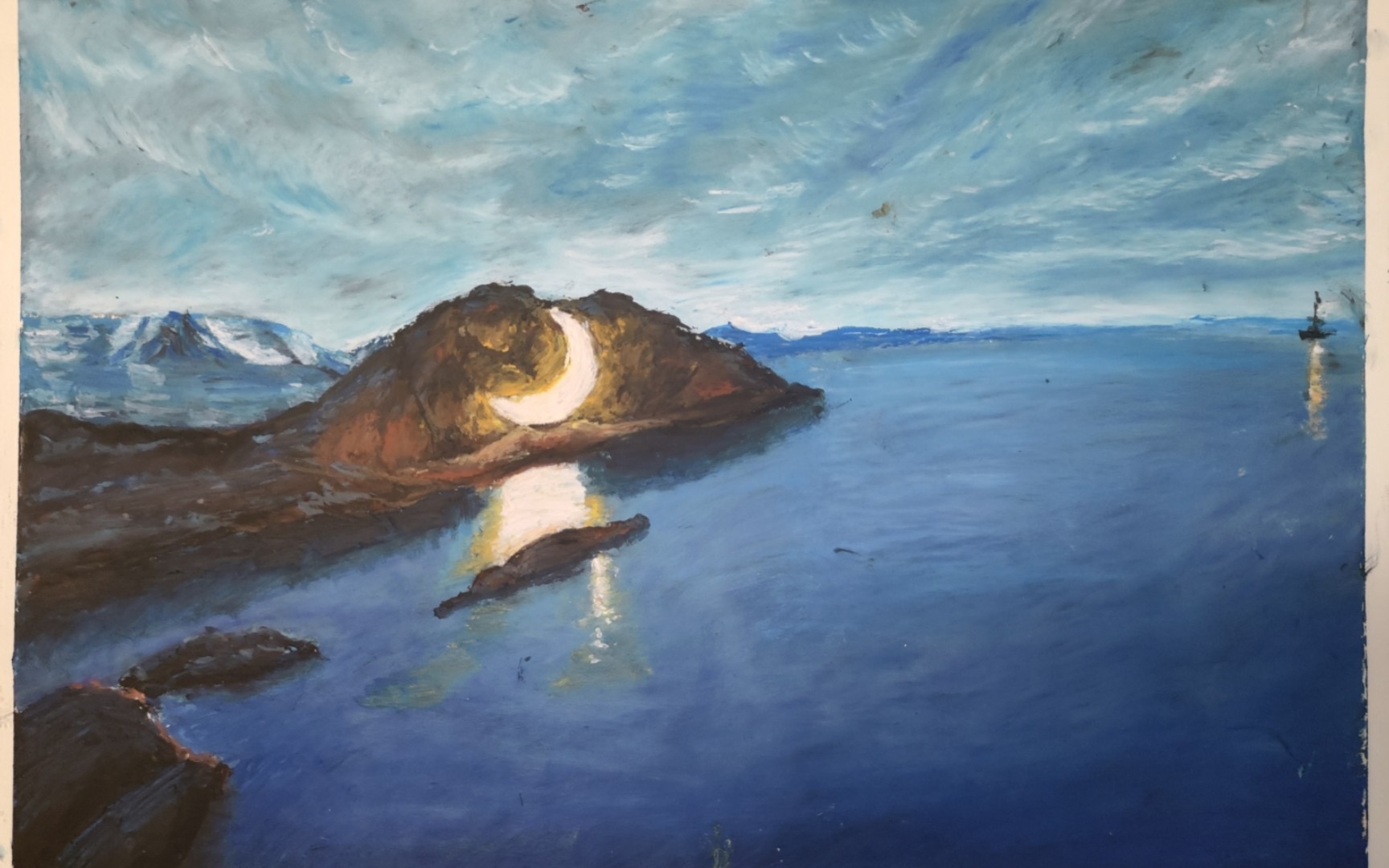 海岸上的月亮,油画棒作品解封过程_哔哩哔哩_bilibili
