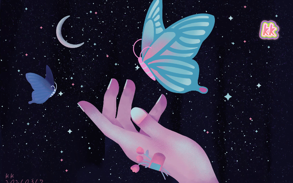 ipad手绘插画-星空小蝴蝶
