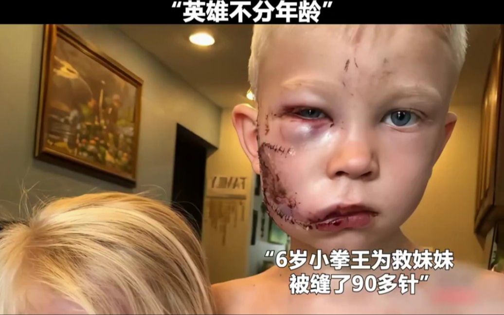 英雄不分年龄,6岁小拳王脸上被缝了90多针,为了救妹妹与恶犬赤手空拳