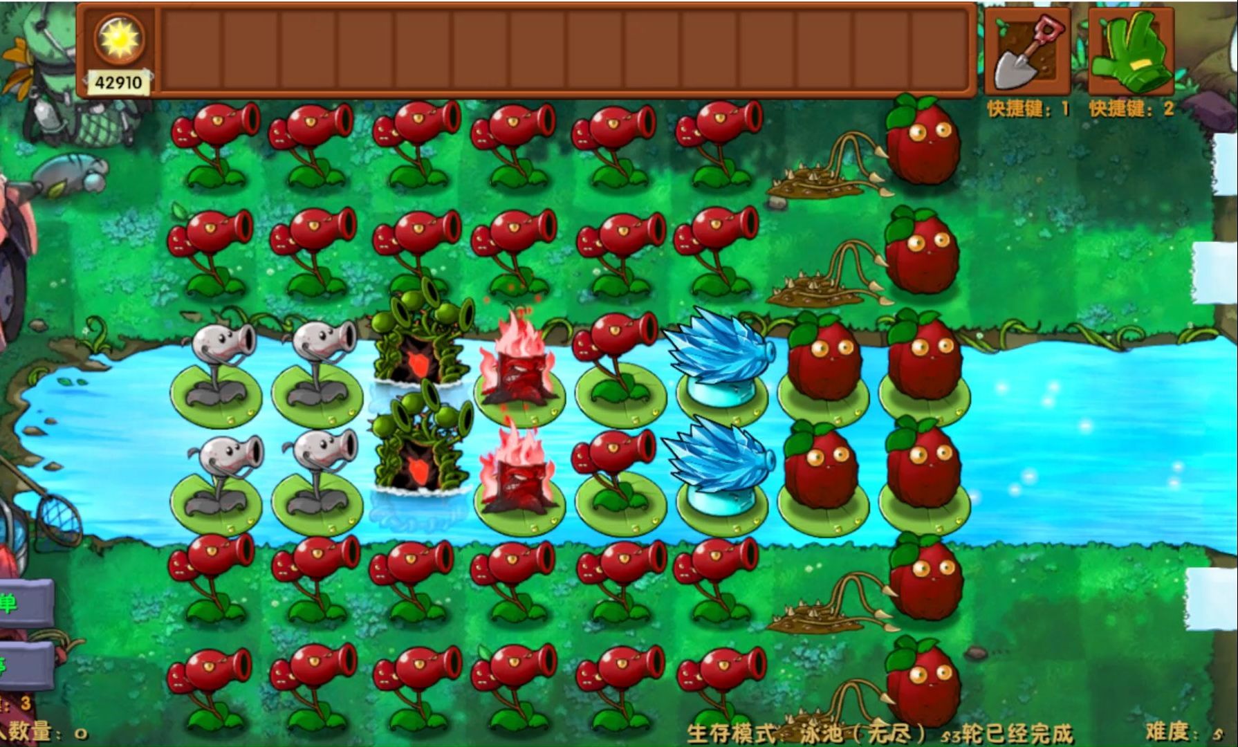 【pvz融合版】泳池无尽 难度5 基本挂机阵(多轮测试)