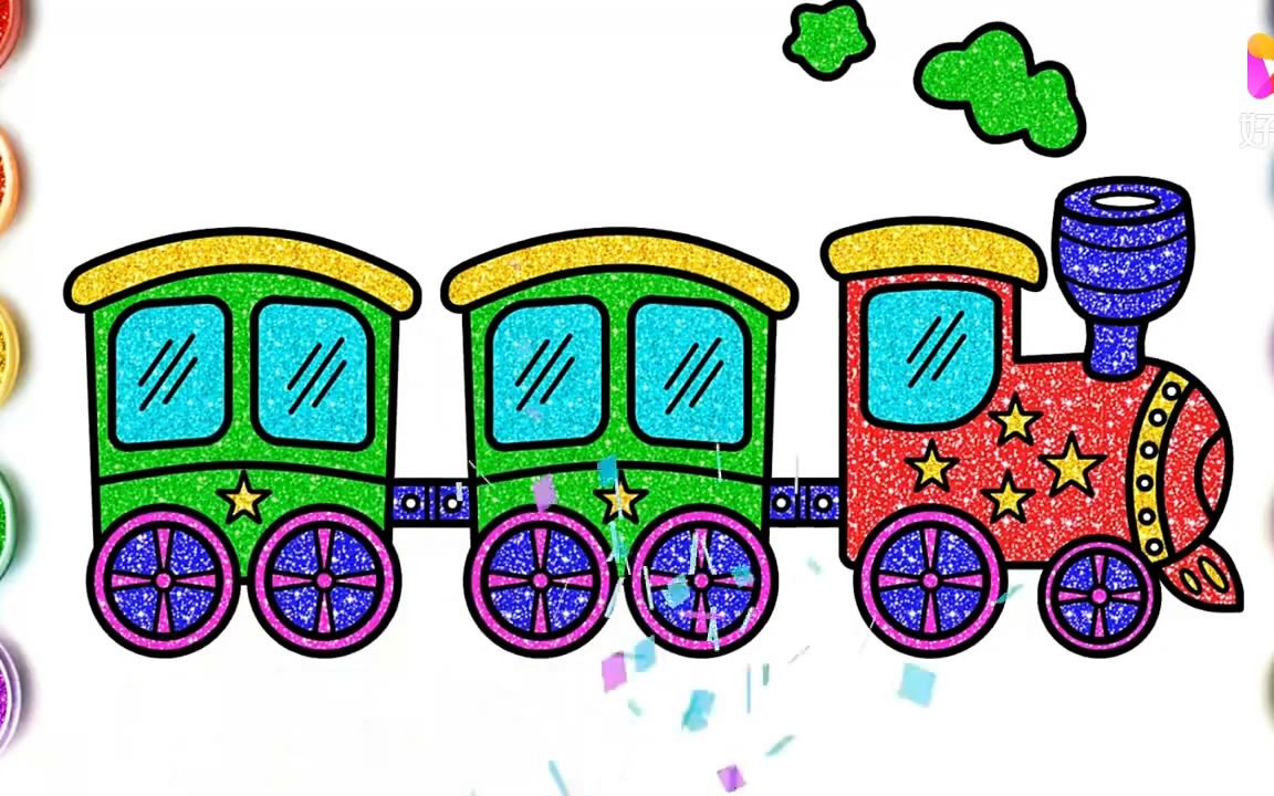 蒸汽小火车图画 ,认真上色绘制出