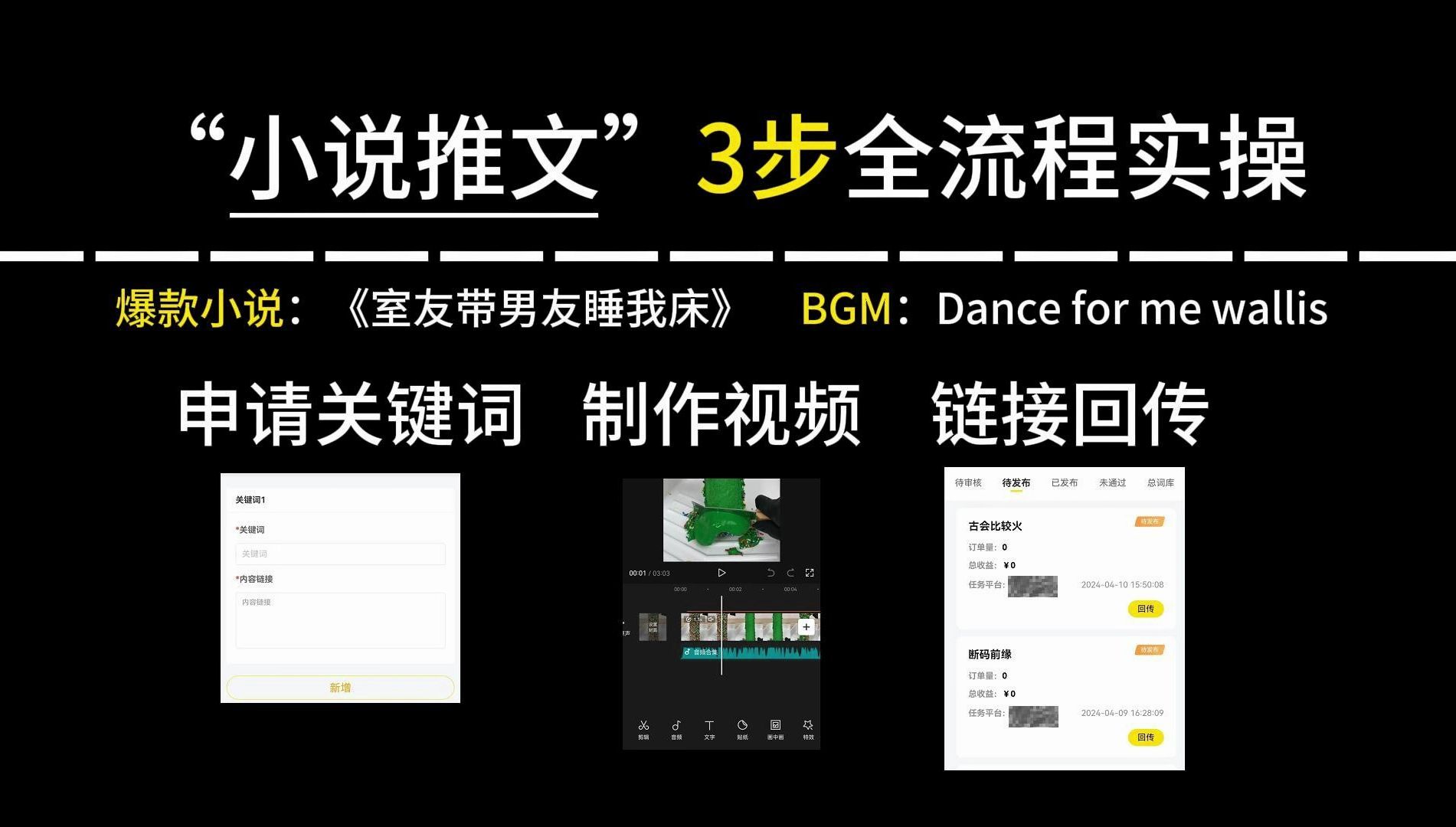小说推文3步全流程保姆级教程,教你关键词如何申请,视频如何制作,如何回传3大核心流程哔哩哔哩bilibili