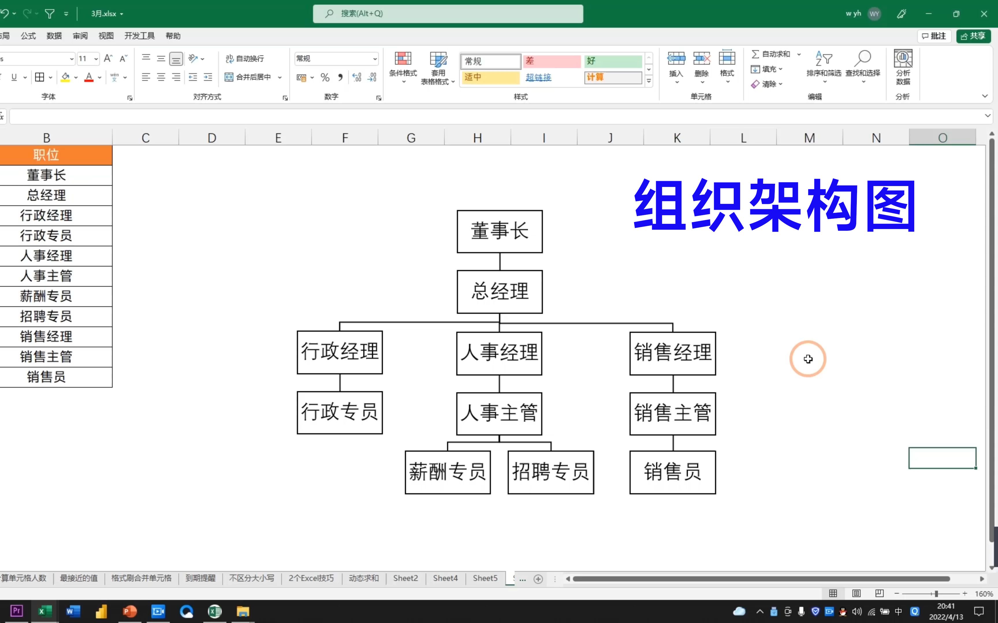 制作组织架构图,不要再一个一个的画了,用Excel两分钟就搞定了哔哩哔哩bilibili