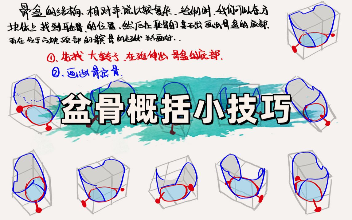 胯部篇③ | 用简易图形概括 不同空间下盆骨结构绘制步骤! | 人体练习54/100哔哩哔哩bilibili