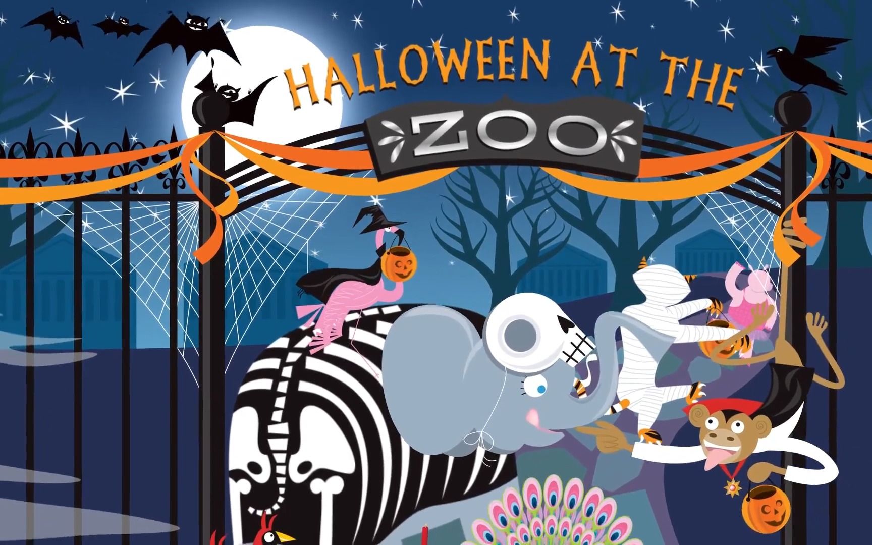 [图]【高品质英文绘本动画】Halloween At The Zoo