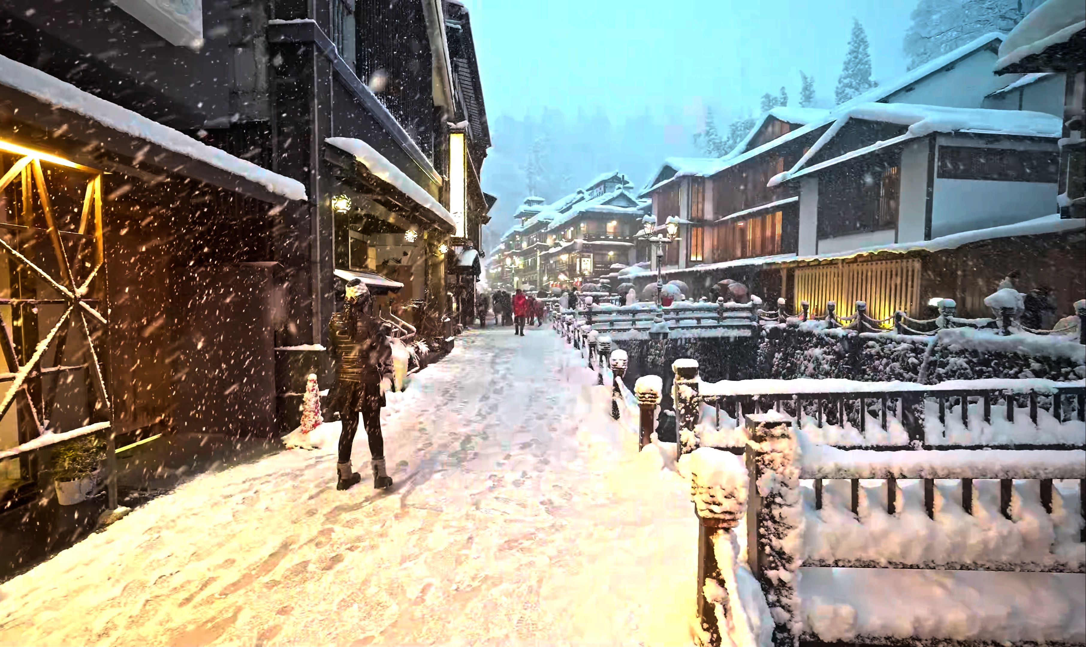 日本-金山温泉的大雪994k hdr