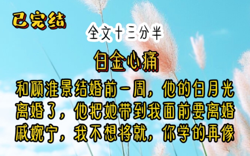 和顾淮景结婚前一周,他的白月光离婚了,他把她带到我面前要离婚,戚婉宁,我不想将就,你学的再像哔哩哔哩bilibili