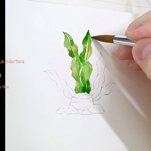 【簡易水彩速畫】-水草watercolour speed painting seaweed_哔哩哔 