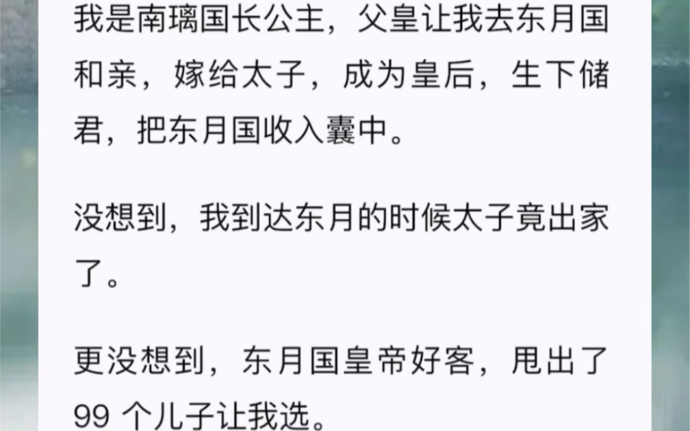 我是南璃国长公主,父皇让我去东月国和亲,嫁给太子,成为皇后,生下储君,把东月国收入囊中.没想到,我到达东月的时候太子竟出家了.哔哩哔哩...