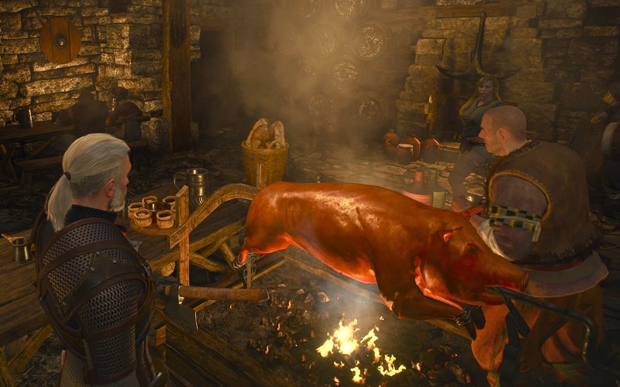 烧猪肉嘎嘎香小酒喝着美滋滋 巫师3你狼叔杰洛特体验乡村小酒馆