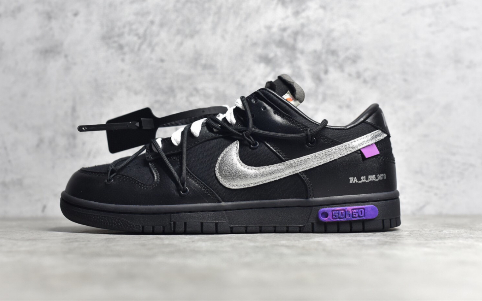 50 off white nike dunk low the 50 黑银紫白鞋带黑扣绑带联名板鞋