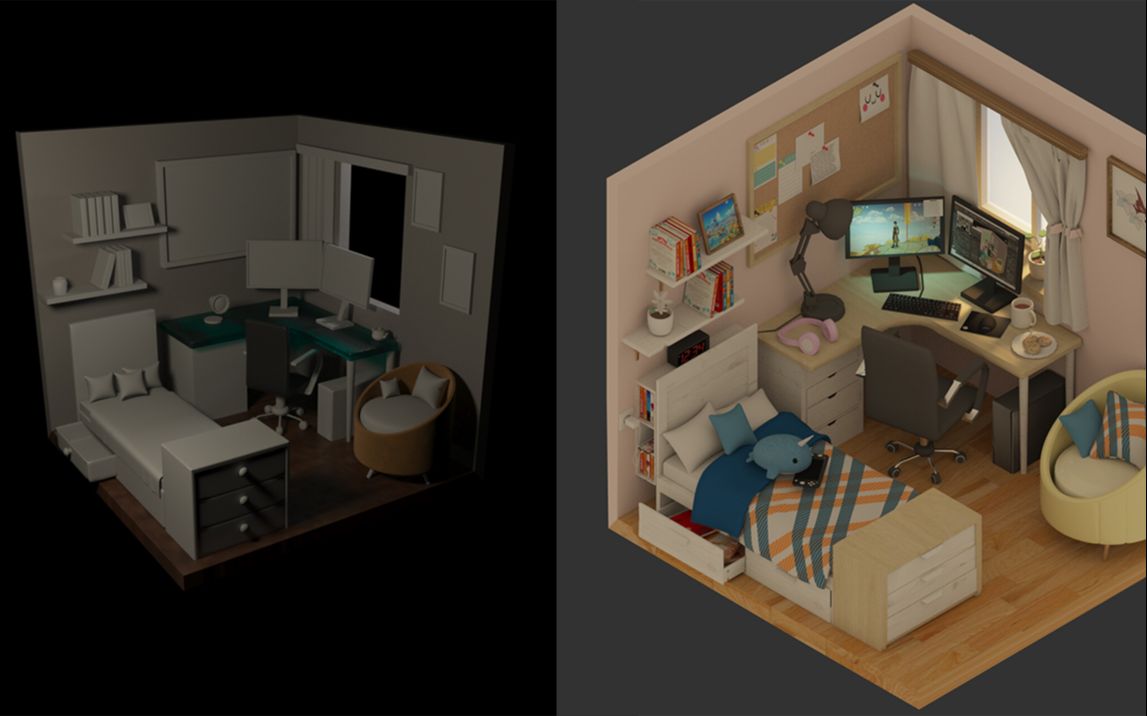 3dmax ii 卧室室内小场景模型制作教学 看着好舒服的小房间