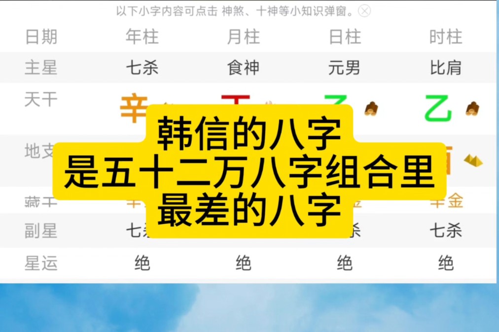 韩信的八字,居然是五十二八字组合里,最差的八字!!!哔哩哔哩bilibili
