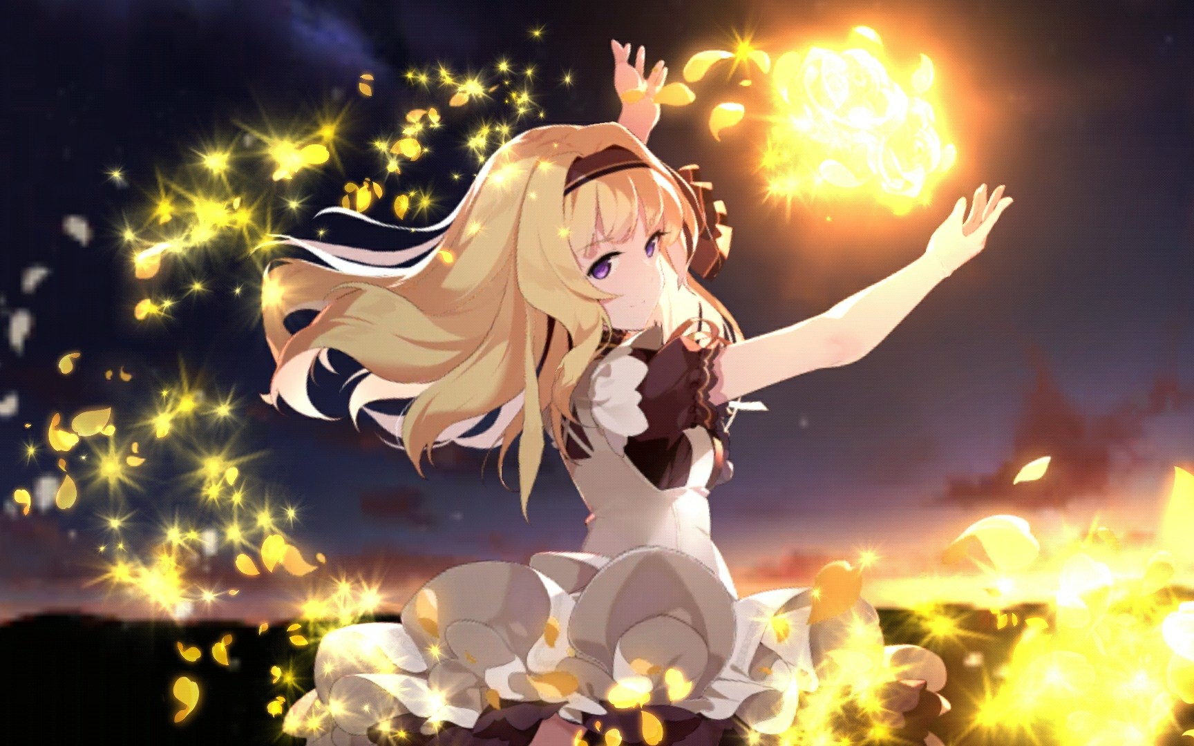 崩坏学园2第五律者妮娜使魔金色玫瑰于夕阳中盛开