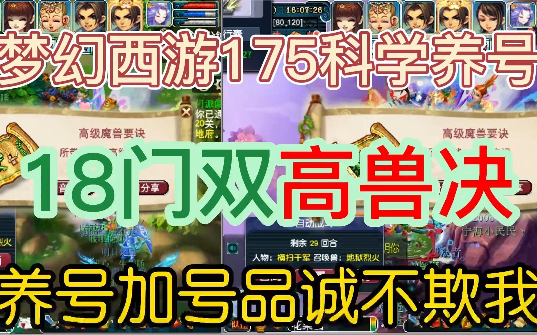 梦幻西游175科学养号 18门双高兽决 养号加号品诚不欺我网络游戏热门视频