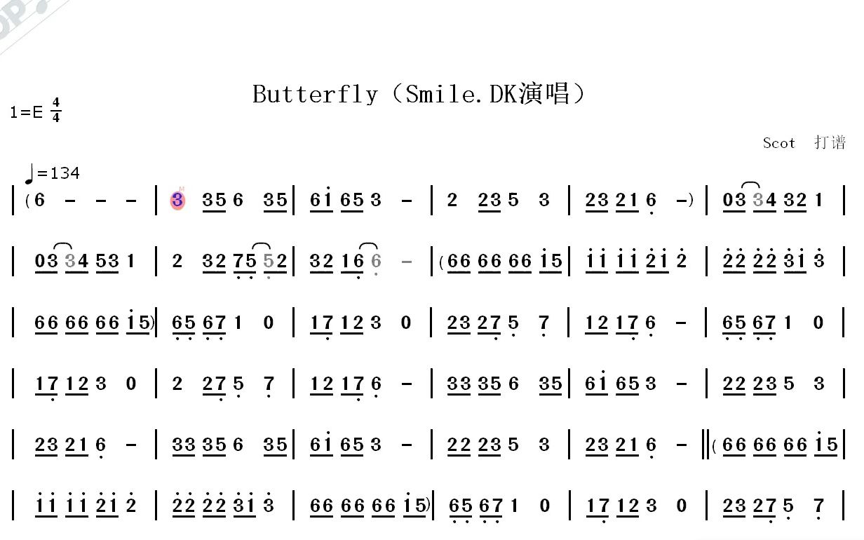 butterfly钢琴谱数字图片