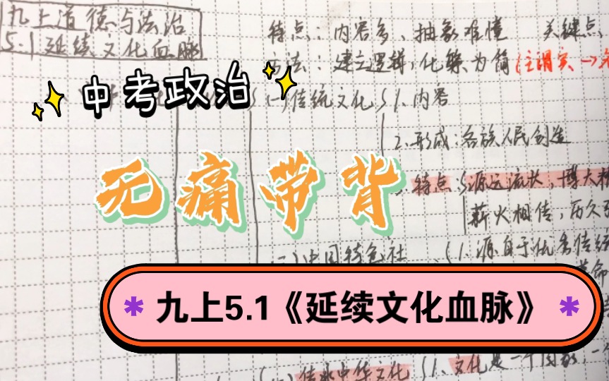 中考必考!5分钟搞定九上政治5.1:《延续文化血脉》哔哩哔哩bilibili