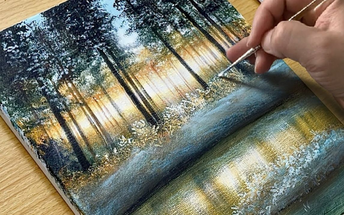 【丙烯画】【绘画教程】森林的晨曦How to Draw a Morning Forest Acrylic Painting哔哩哔哩bilibili