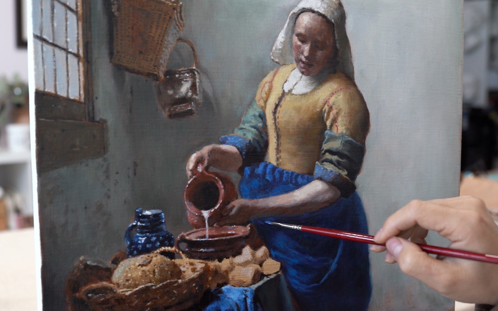 the milkmaid 倒牛奶的女仆古典油画临摹过程