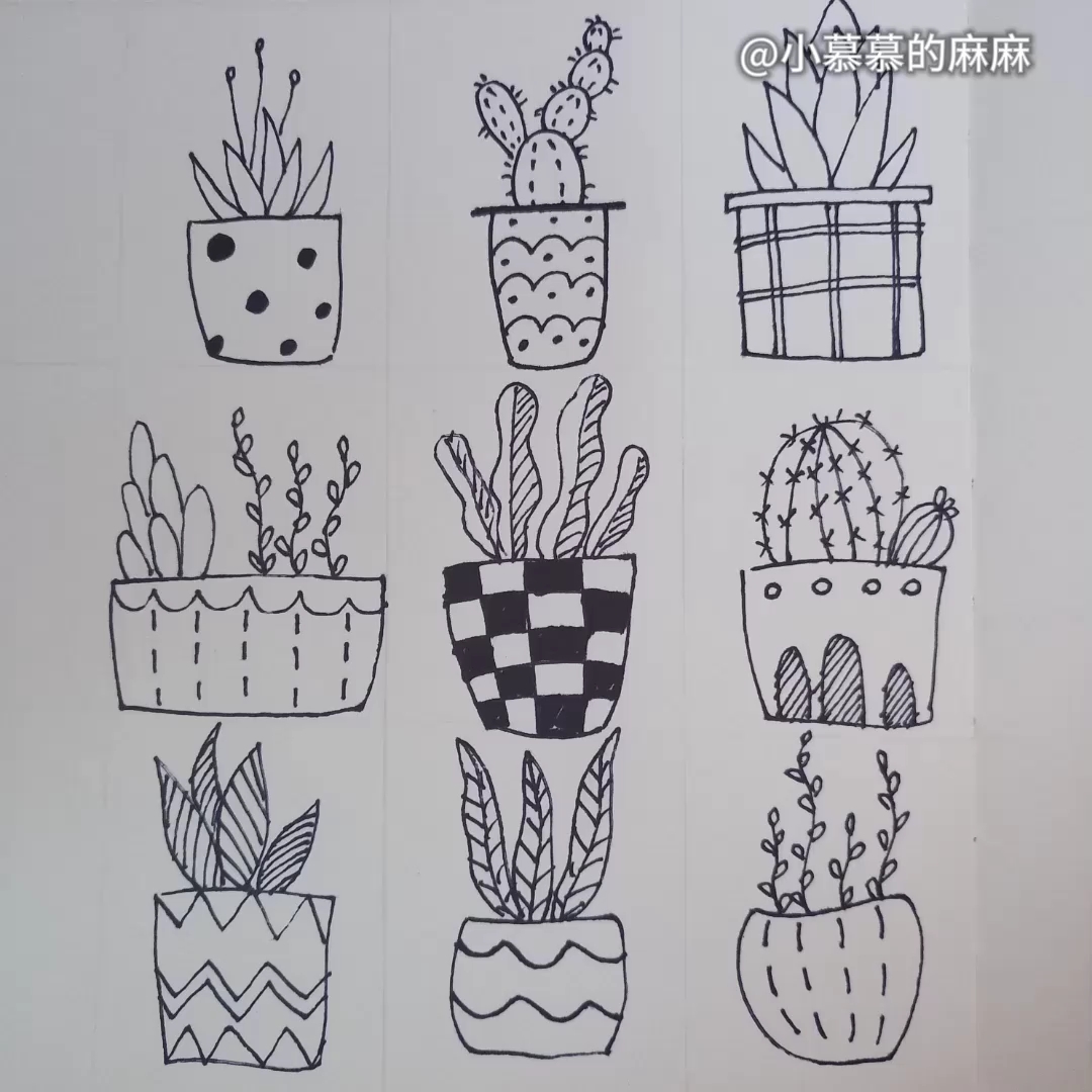 【简笔画】九种不同盆栽植物画法