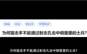 Download Video: 为何狙击手不能通过射击孔击中碉堡里的士兵?