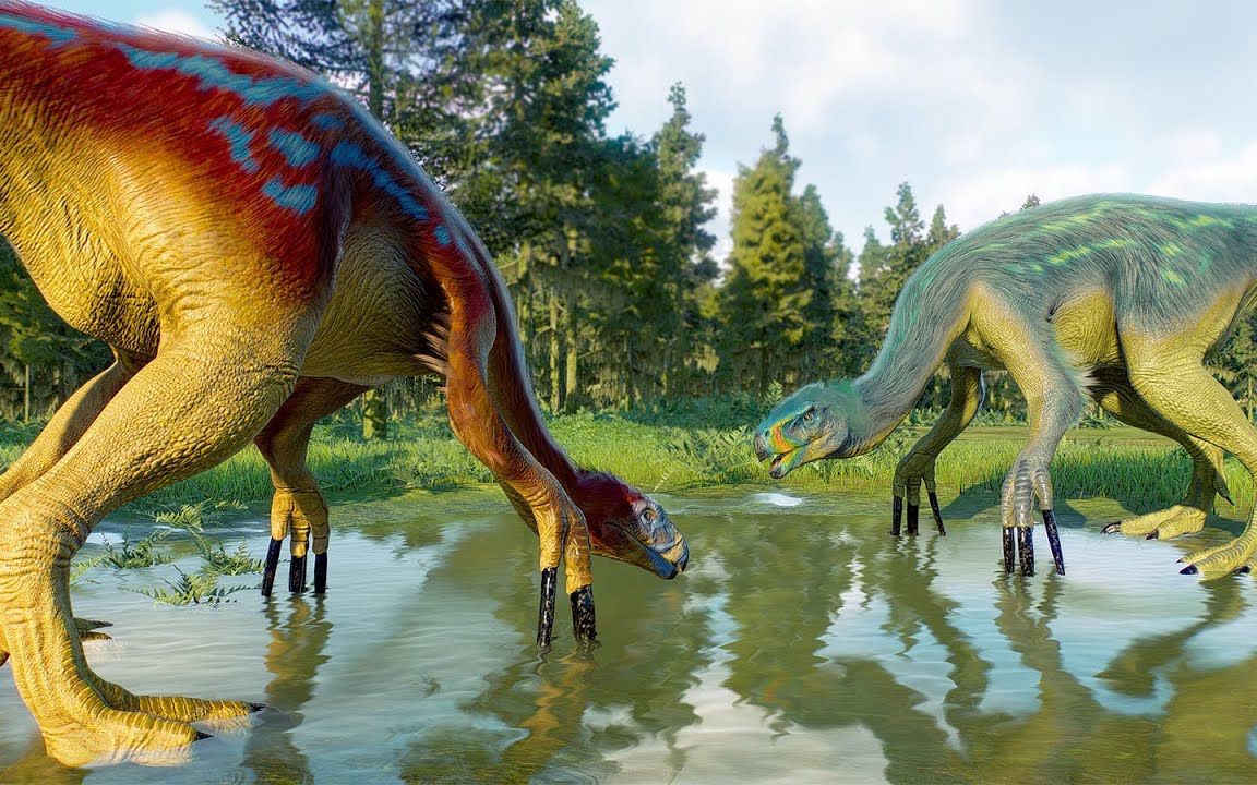 暴虐迅猛龙狩猎在林地中觅食的镰刀龙群 侏罗纪世界:进化2电影级特效